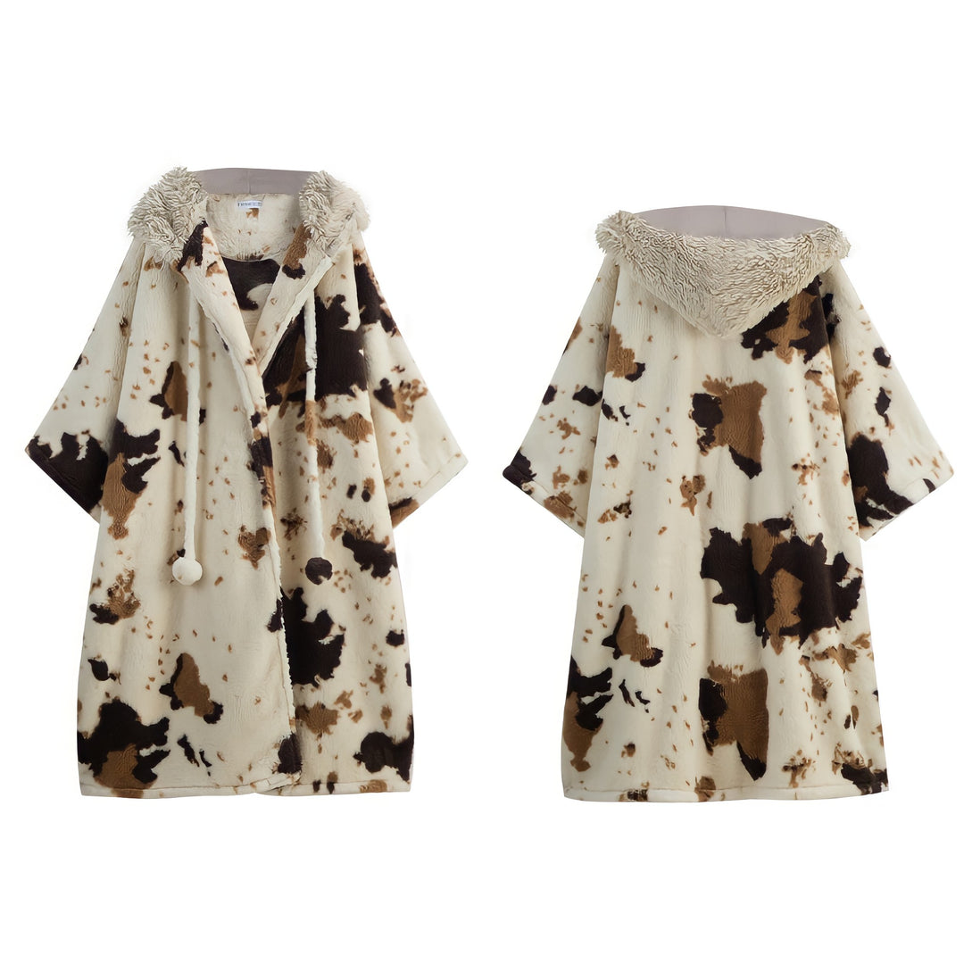 Fluffy cow pattern long cape 