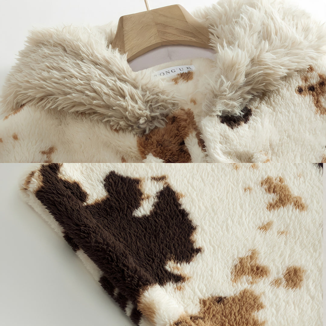 Fluffy cow pattern long cape 