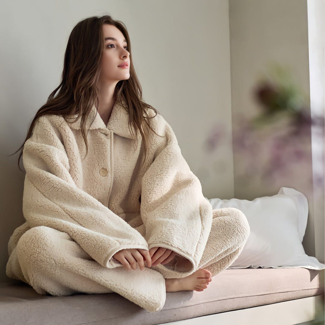 Fluffy boa loungewear with collar