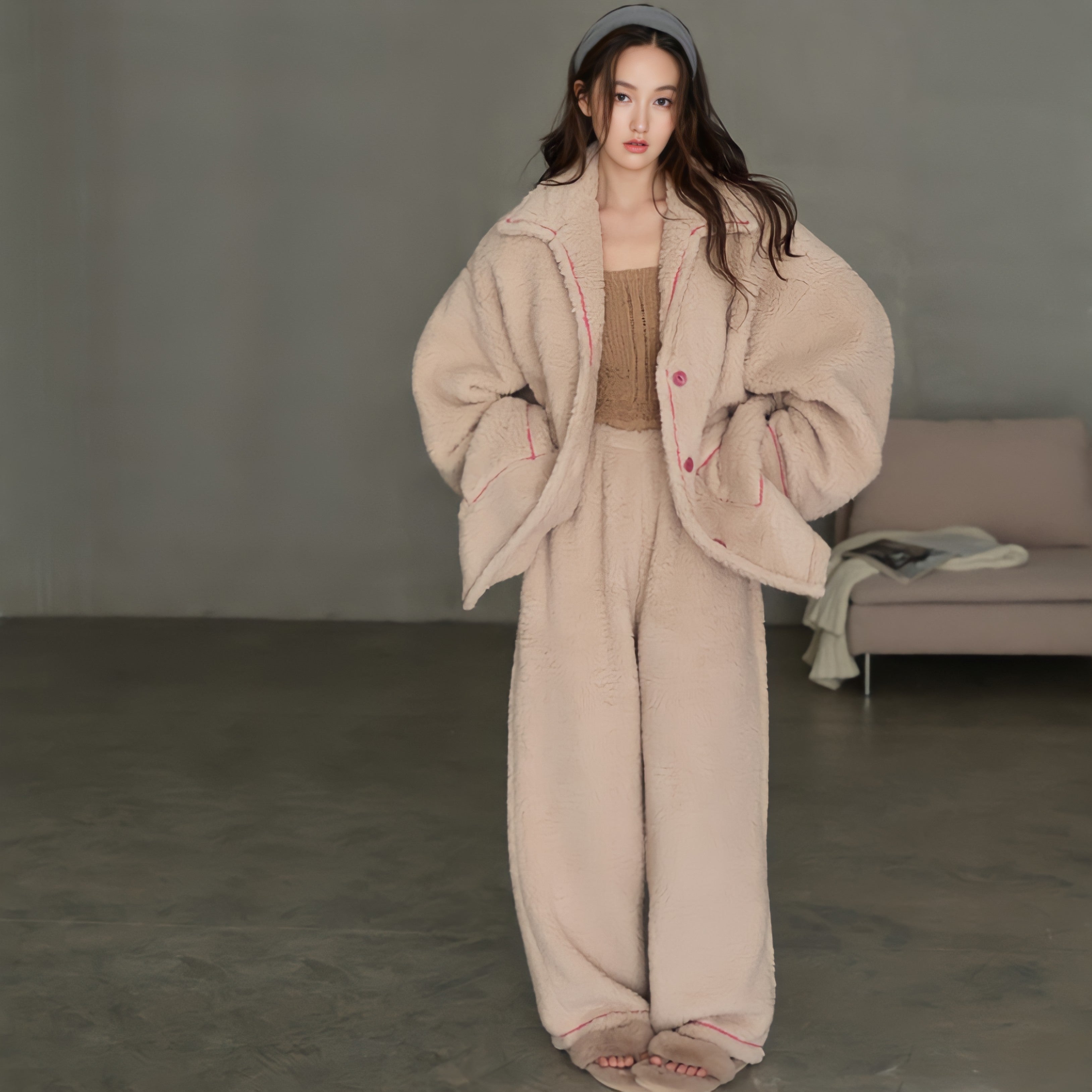 パイピング襟付きふわもこルームウェア