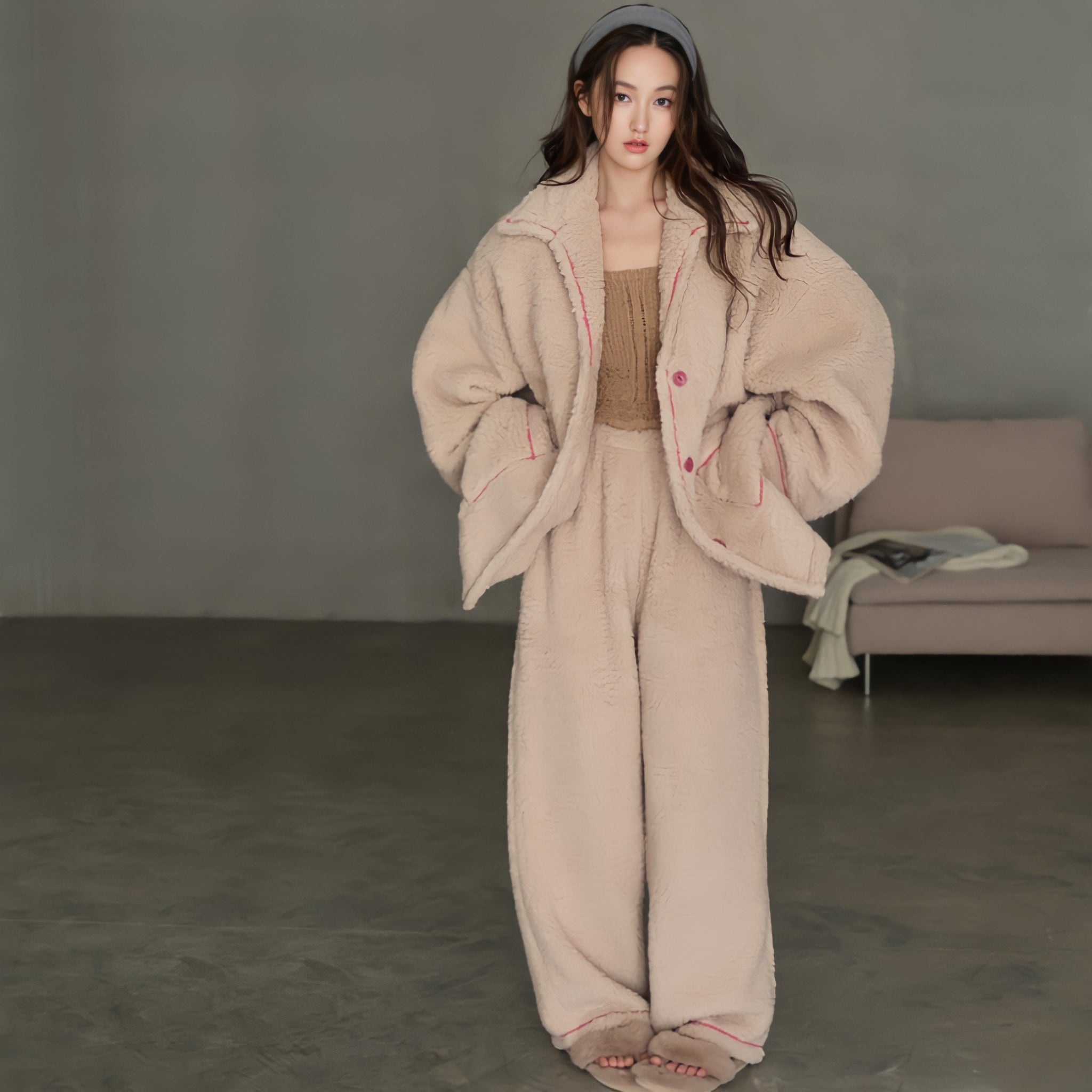 パイピング襟付きふわもこルームウェア