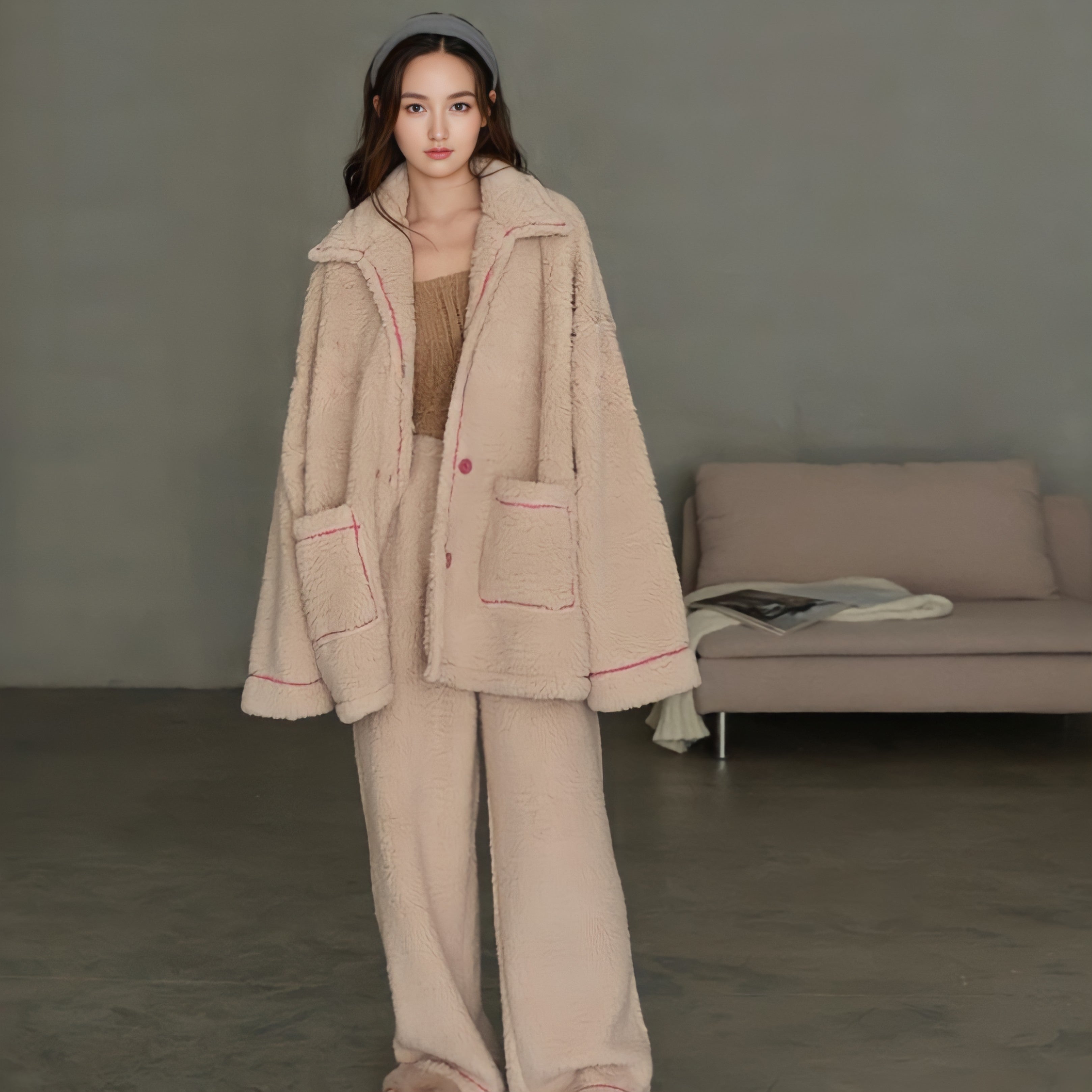 パイピング襟付きふわもこルームウェア