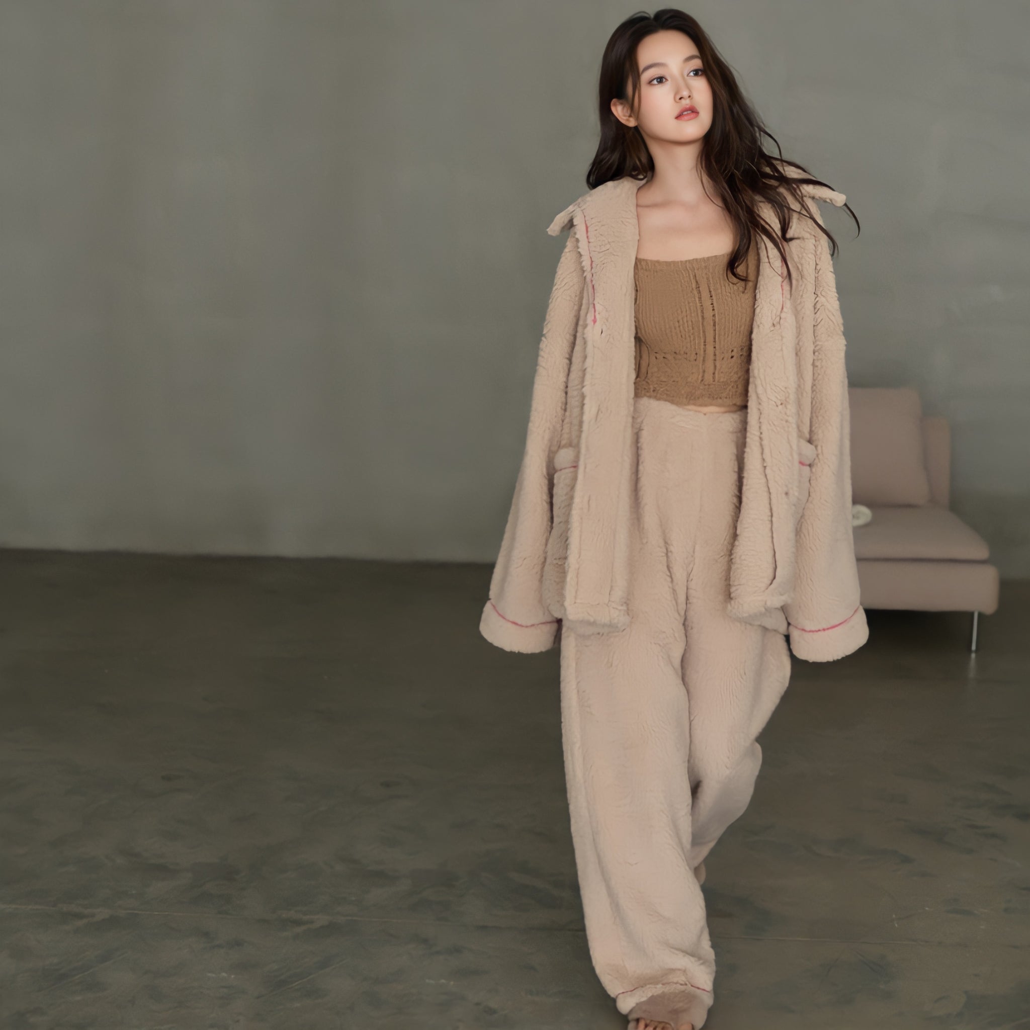 パイピング襟付きふわもこルームウェア