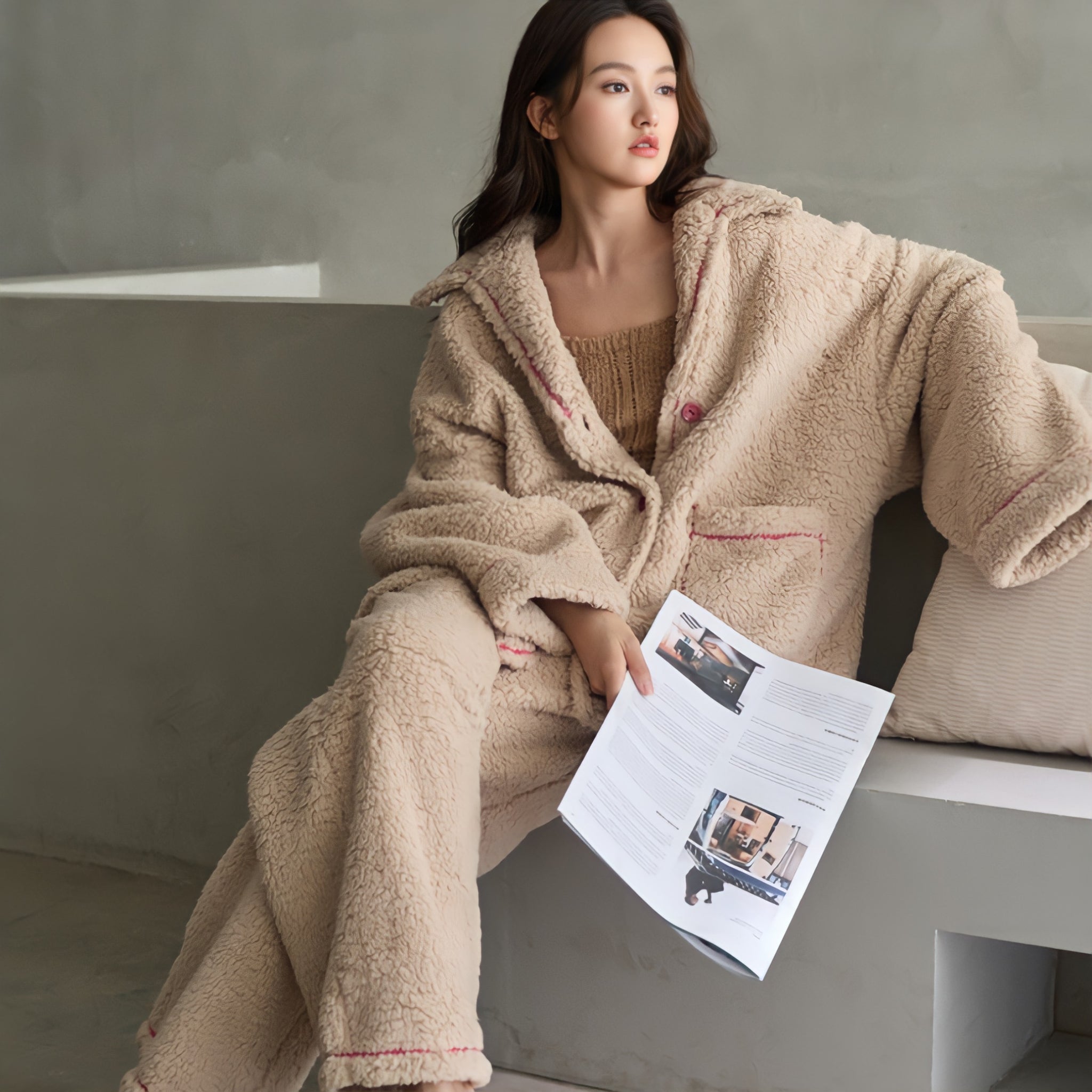 パイピング襟付きふわもこルームウェア