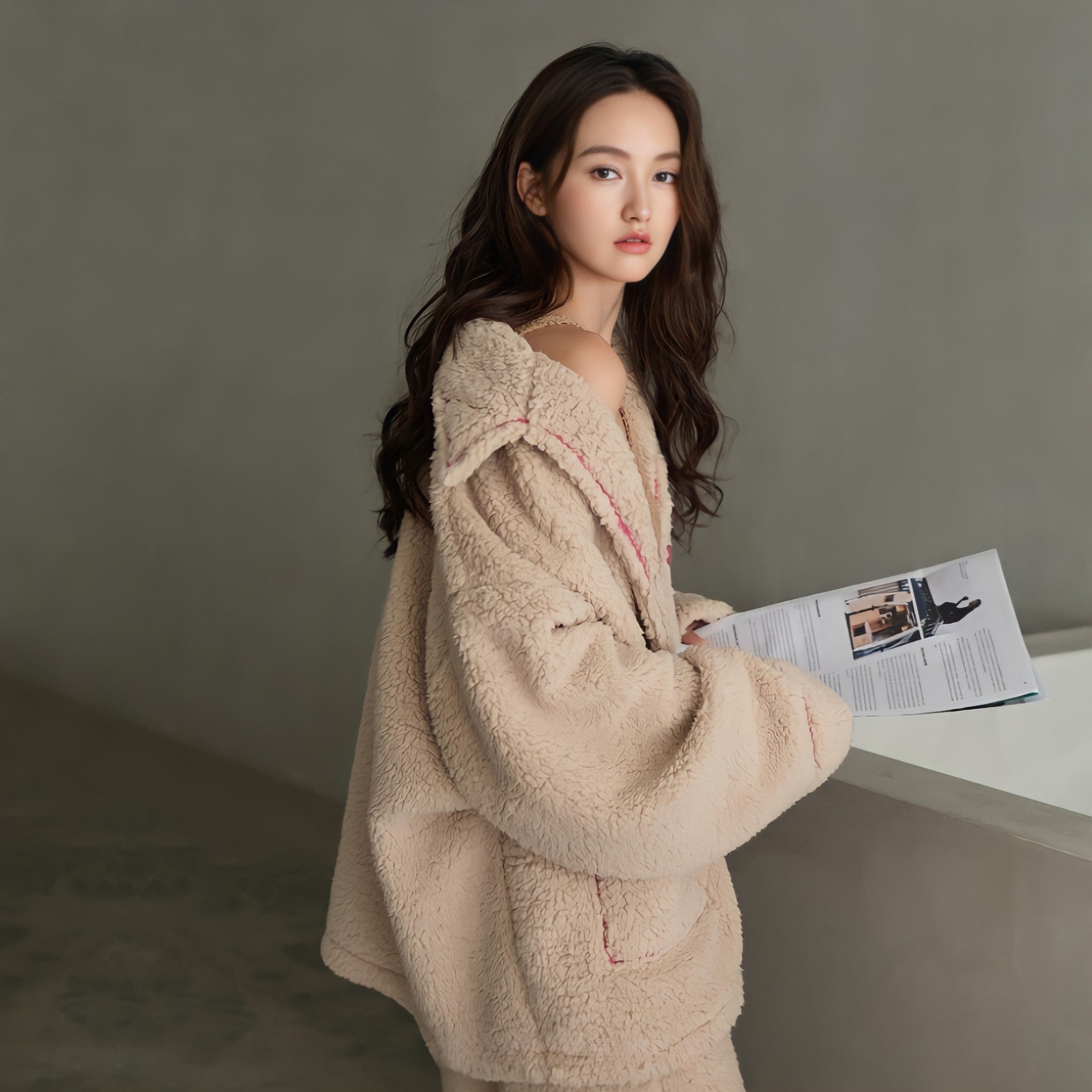 パイピング襟付きふわもこルームウェア