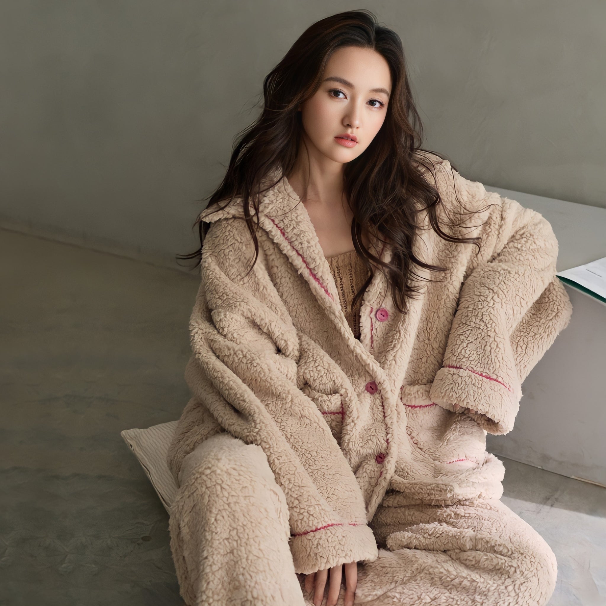 パイピング襟付きふわもこルームウェア