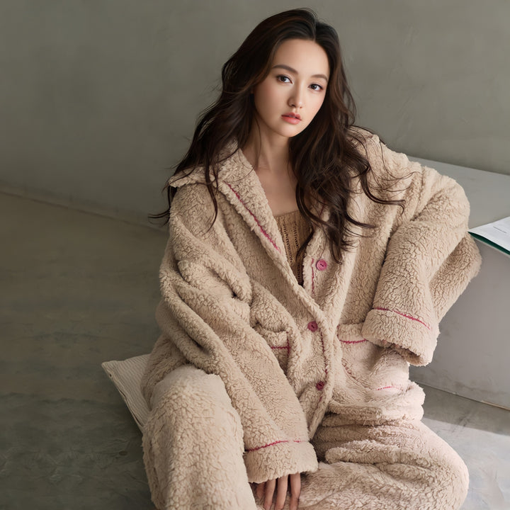 パイピング襟付きふわもこルームウェア