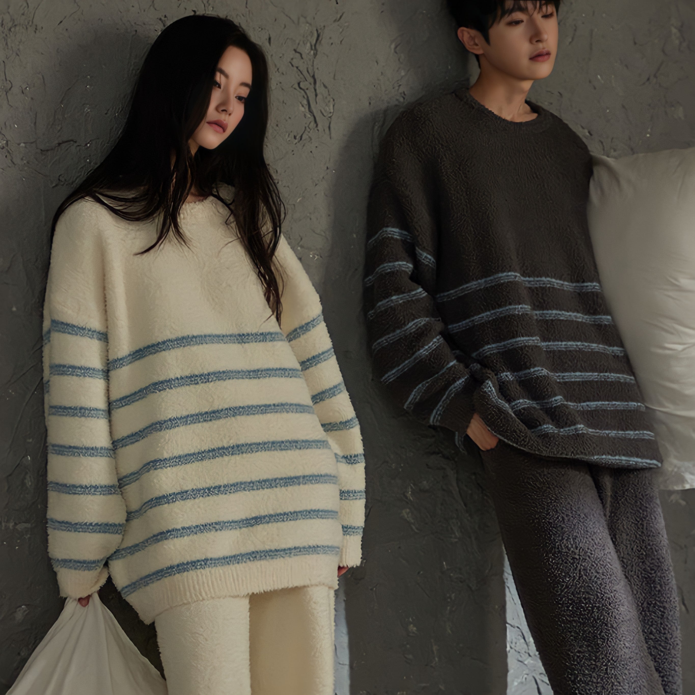 ボーダーパターンふわもこルームウェア