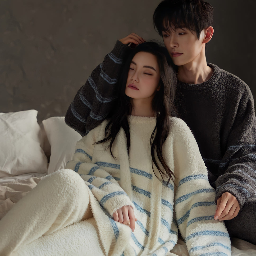 ボーダーパターンふわもこルームウェア