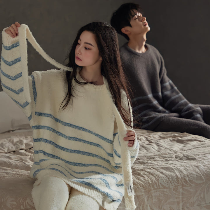 ボーダーパターンふわもこルームウェア