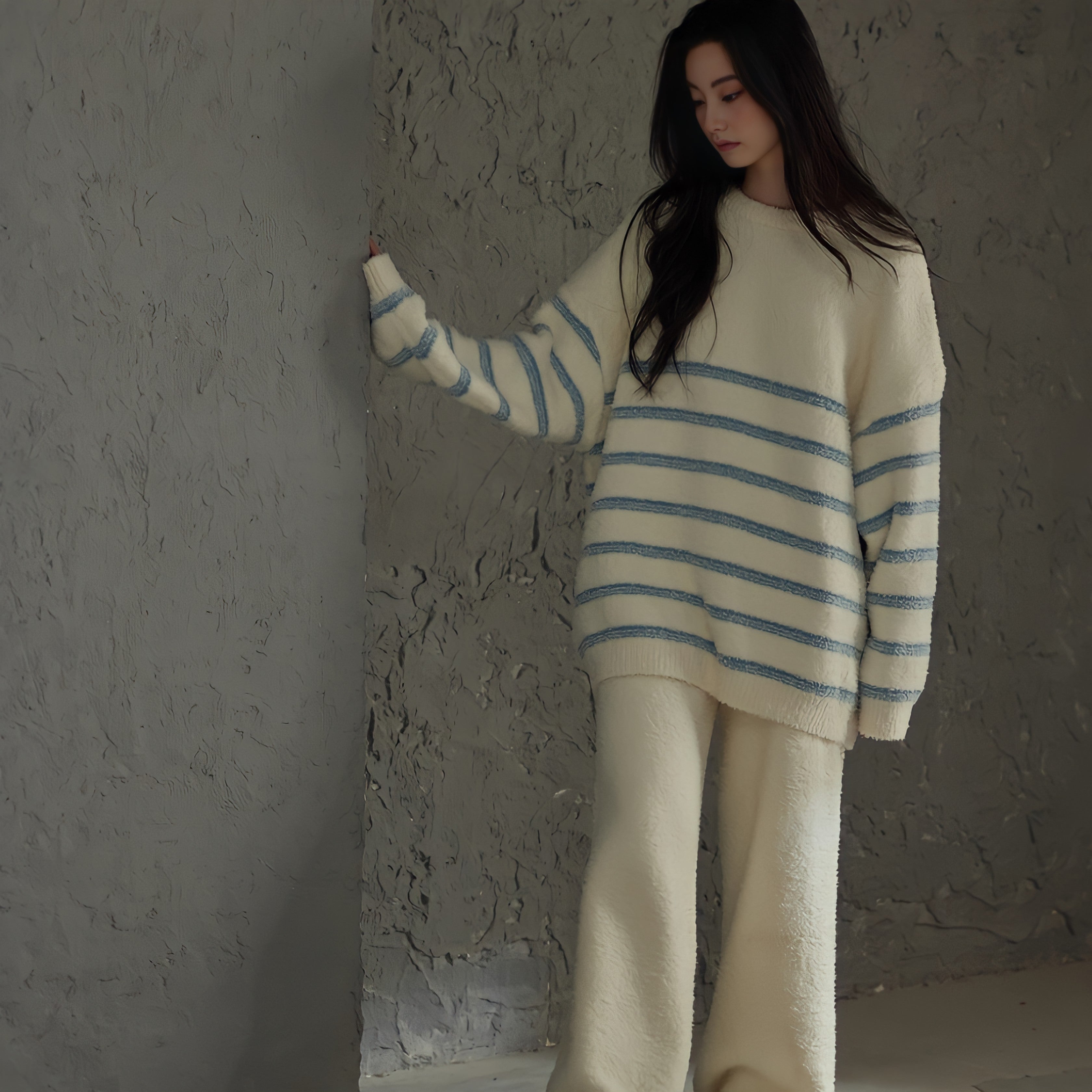 ボーダーパターンふわもこルームウェア