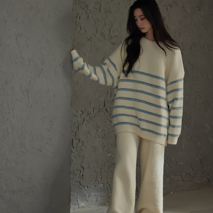 ボーダーパターンふわもこルームウェア