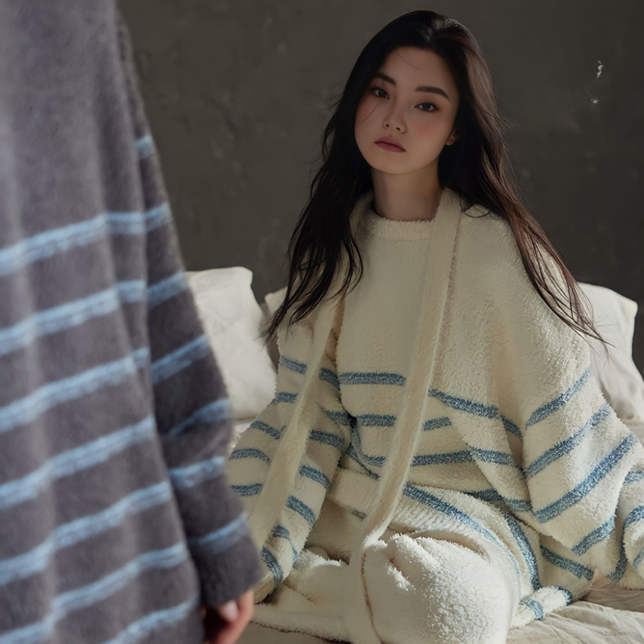 ボーダーパターンふわもこルームウェア