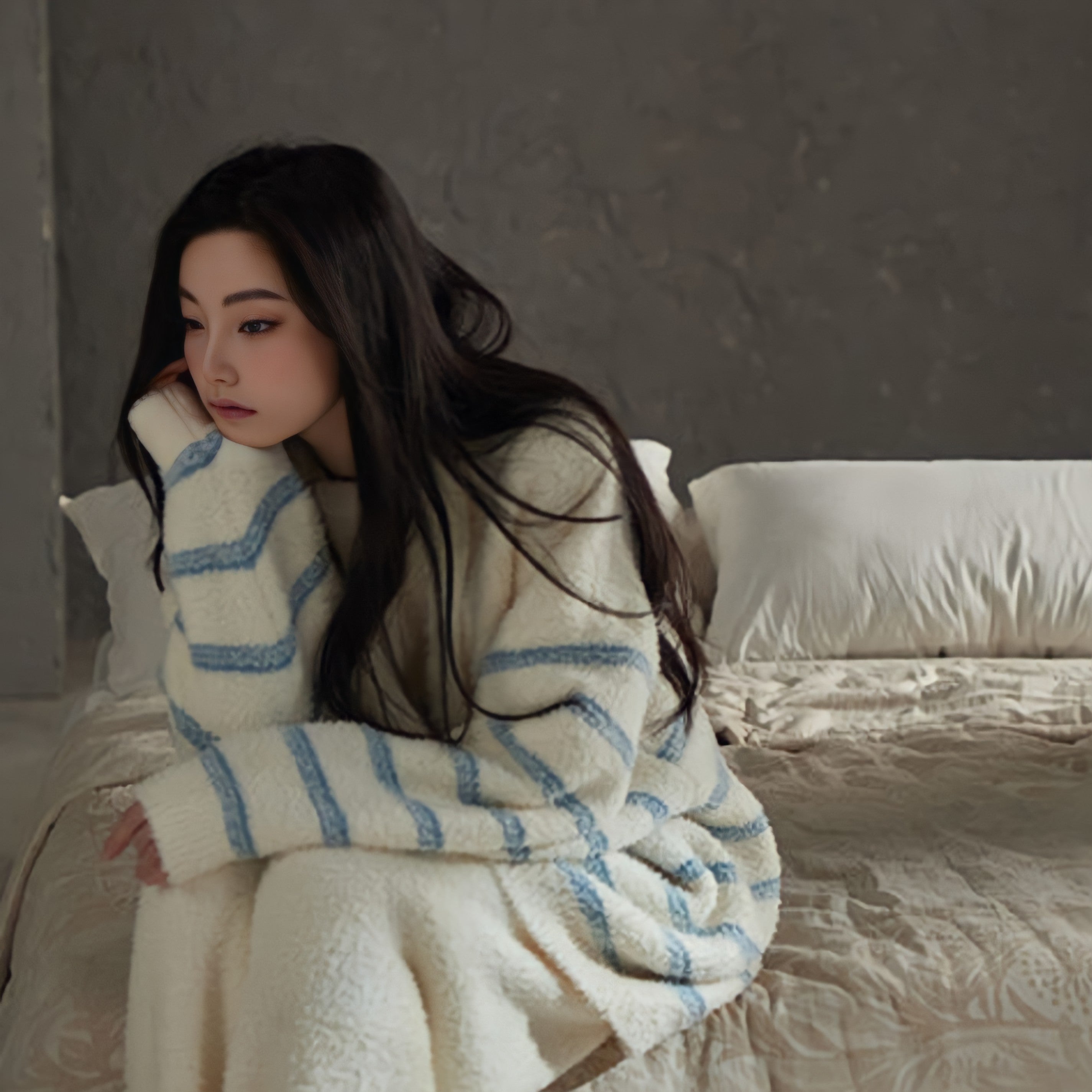 ボーダーパターンふわもこルームウェア