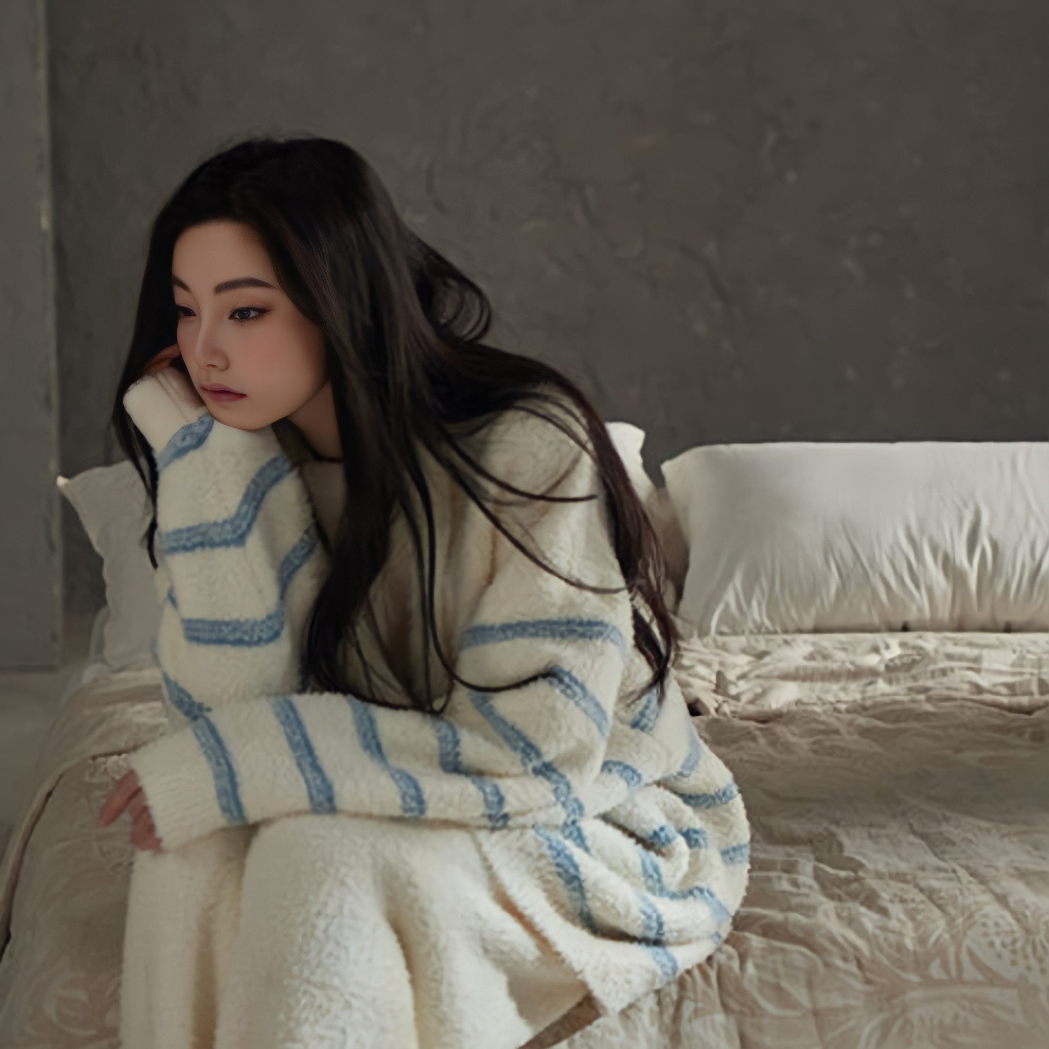 ボーダーパターンふわもこルームウェア