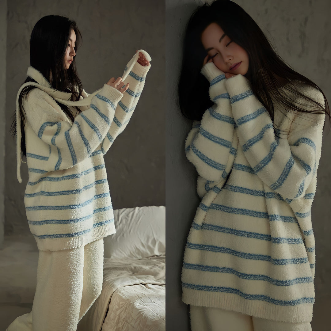 ボーダーパターンふわもこルームウェア