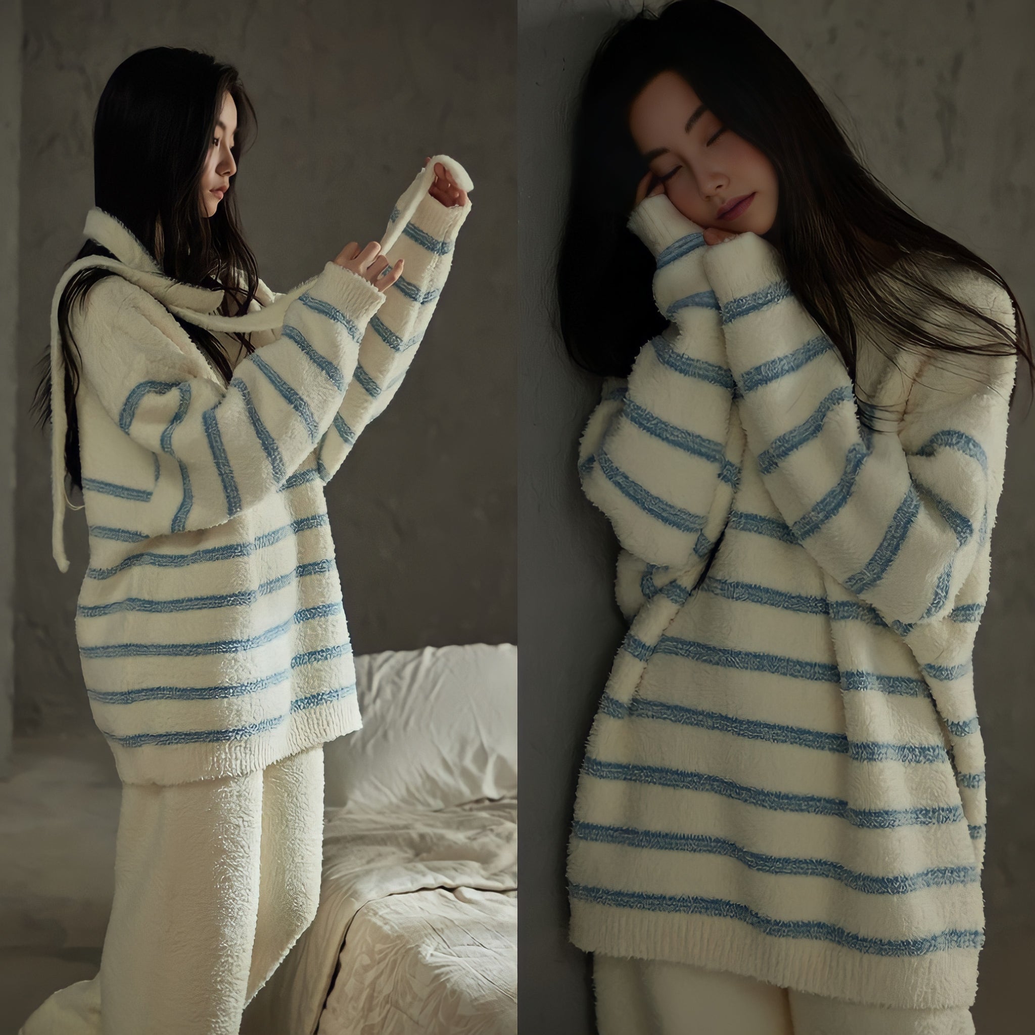 ボーダーパターンふわもこルームウェア