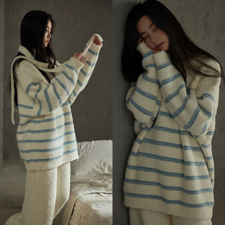 ボーダーパターンふわもこルームウェア