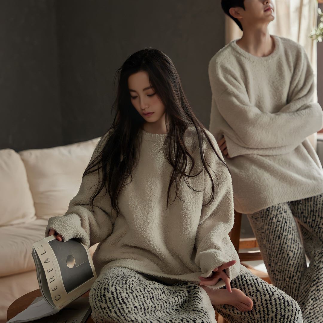 Fluffy mixed pattern loungewear