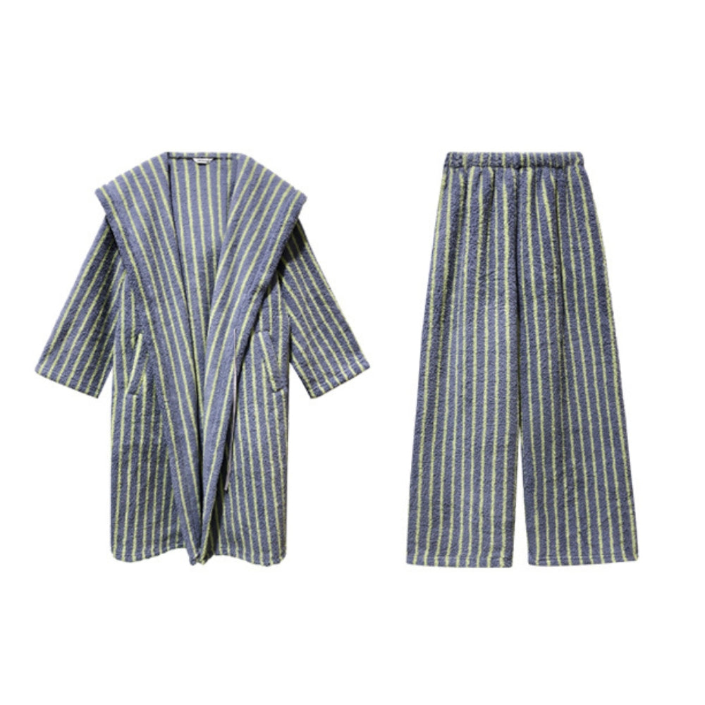ストライプパターンふわもこローブセット ブラックロング