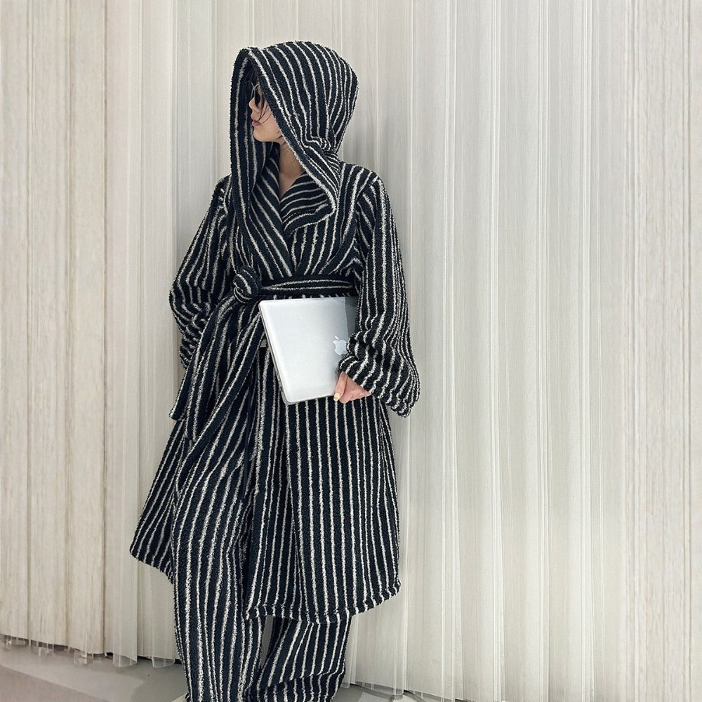 ストライプパターンふわもこローブセット ブラックロング
