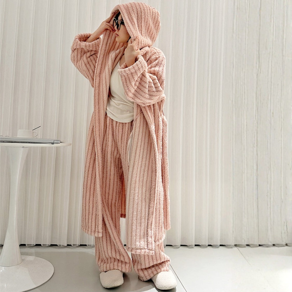 ストライプパターンふわもこローブセット ピンクロング