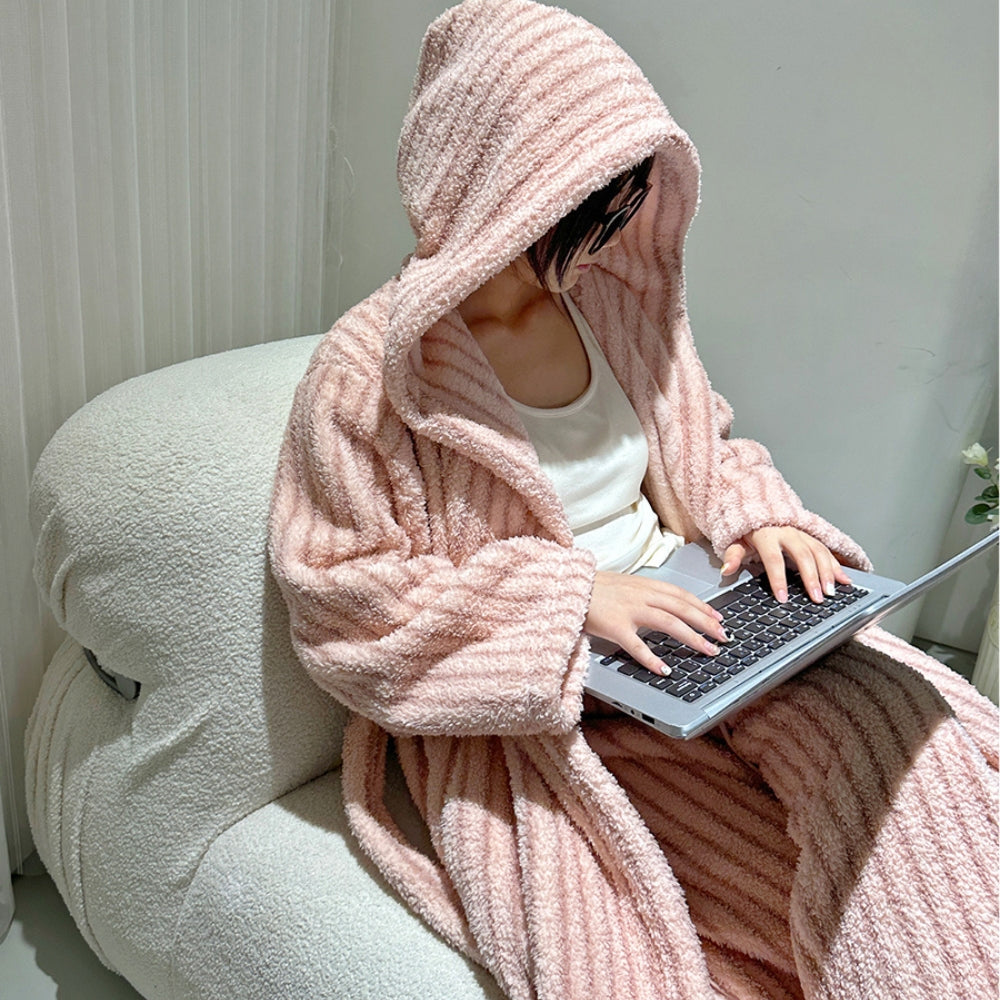 ストライプパターンふわもこローブセット ピンクロング