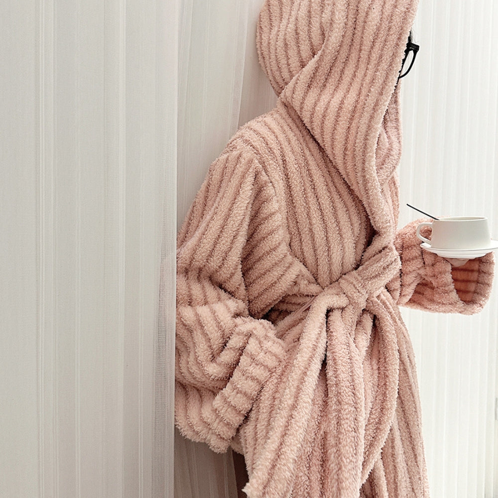 ストライプパターンふわもこローブセット ピンクロング