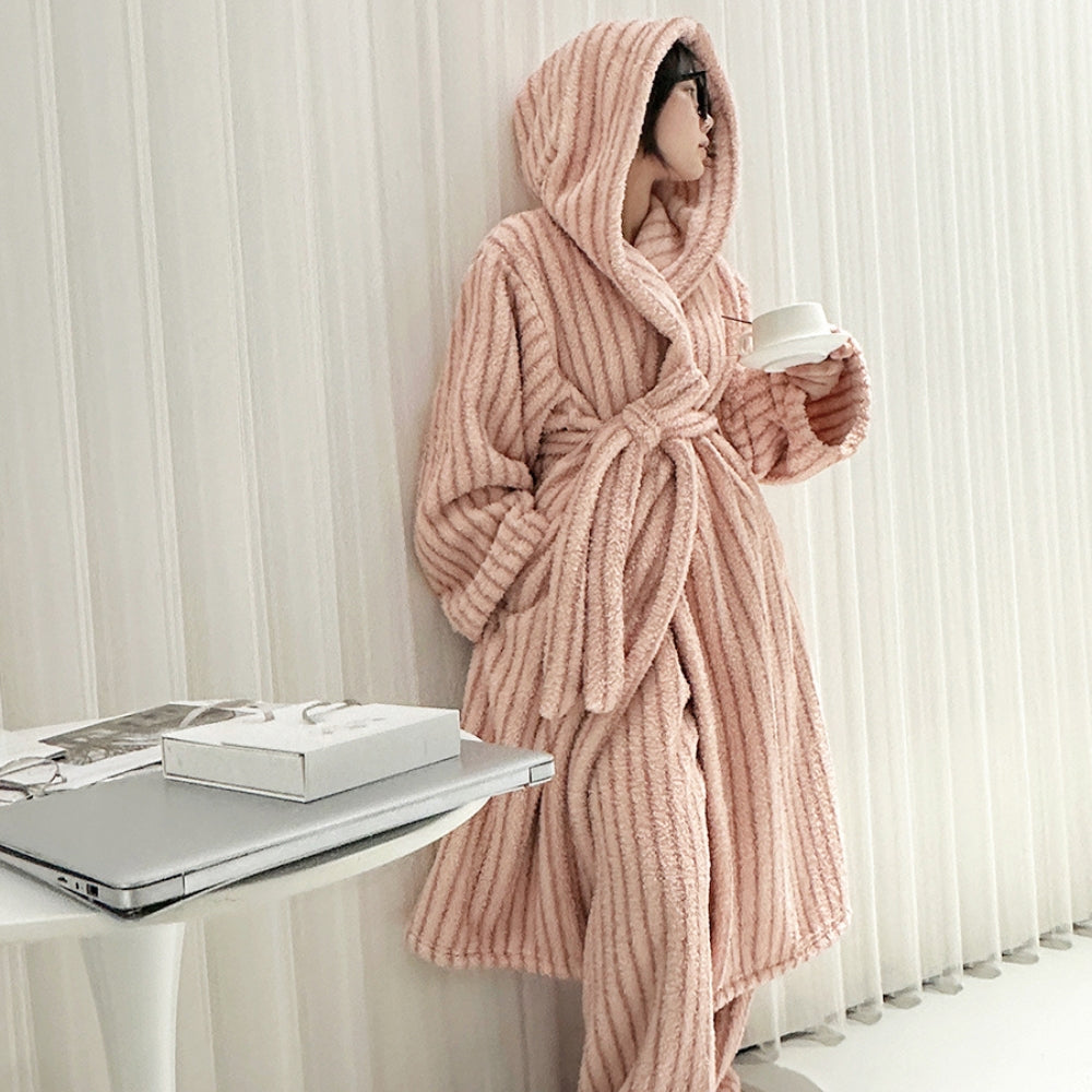 ストライプパターンふわもこローブセット ピンクロング