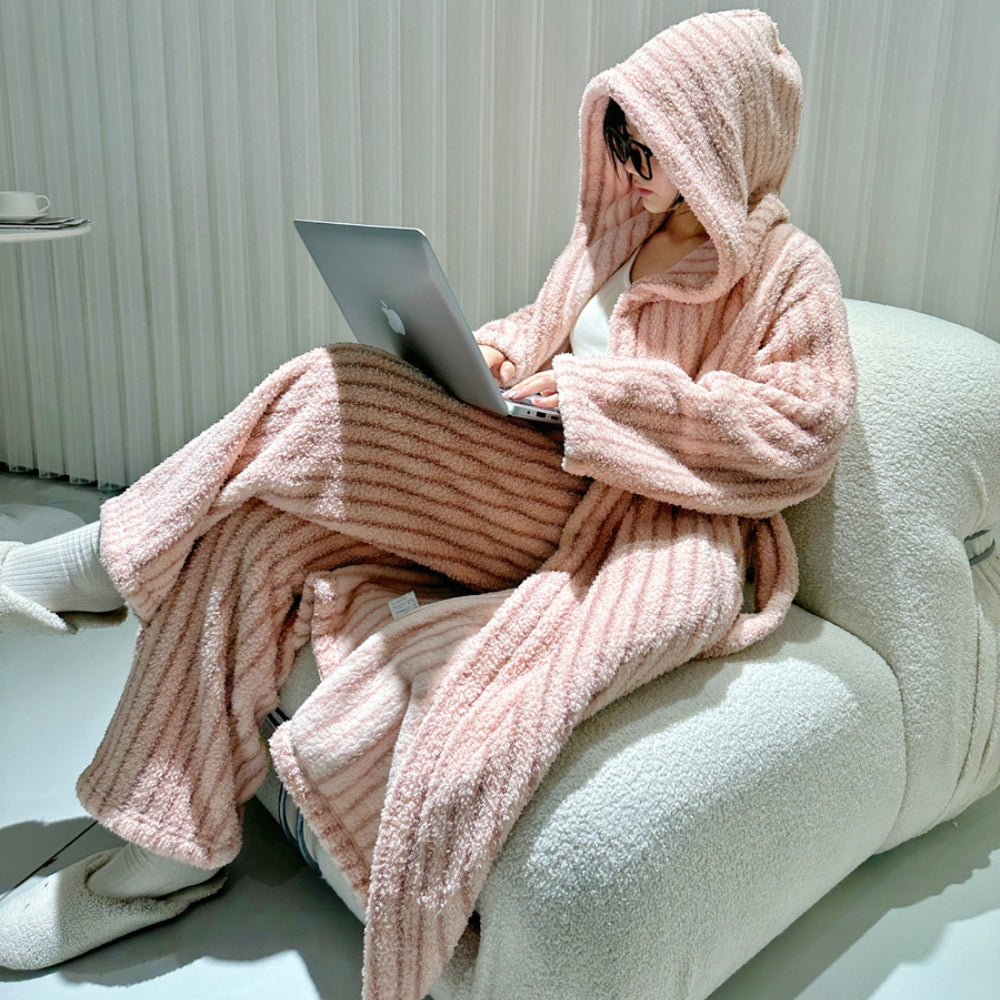 ストライプパターンふわもこローブセット ピンクロング