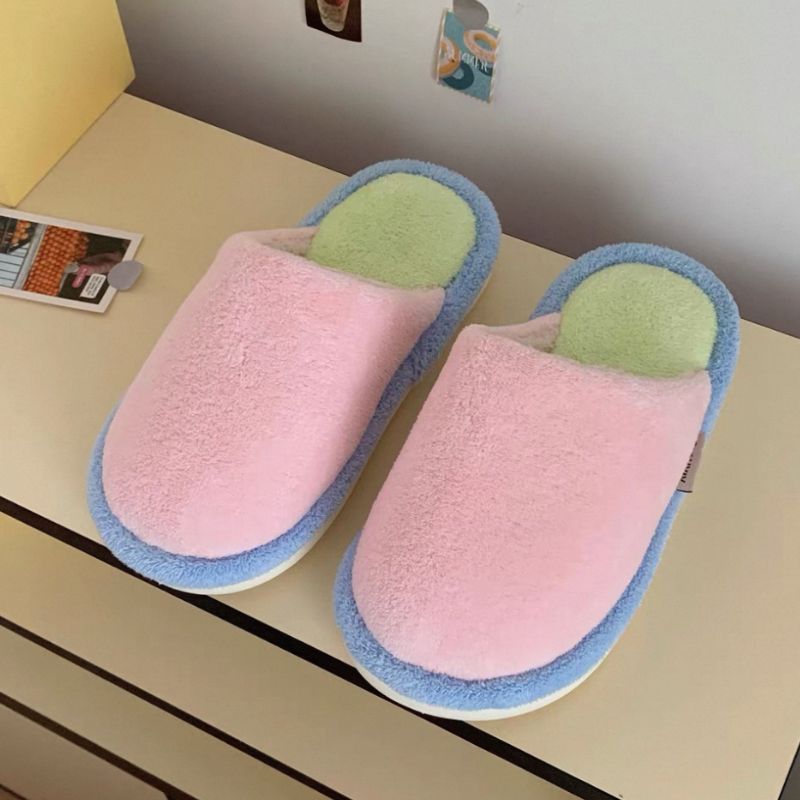 マカロンカラーふわふわスリッパ