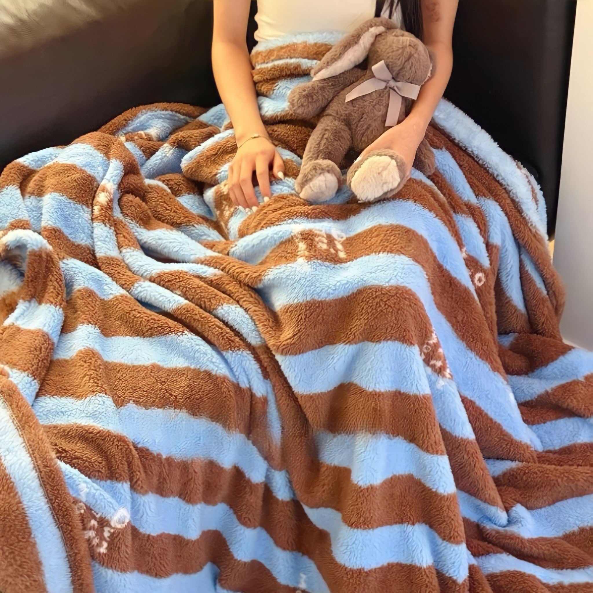 Blue and Brown Striped Fleece Blanket