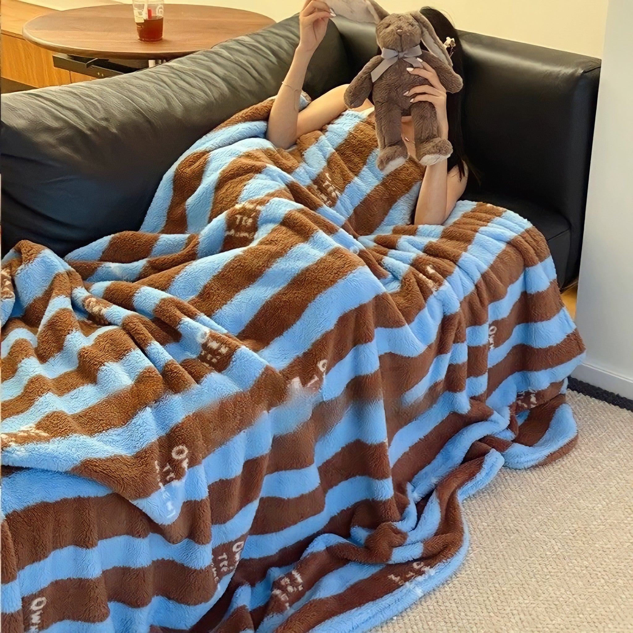 Blue and Brown Striped Fleece Blanket