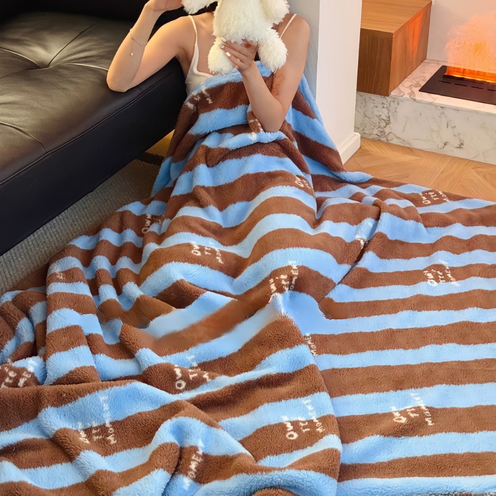 Blue and Brown Striped Fleece Blanket
