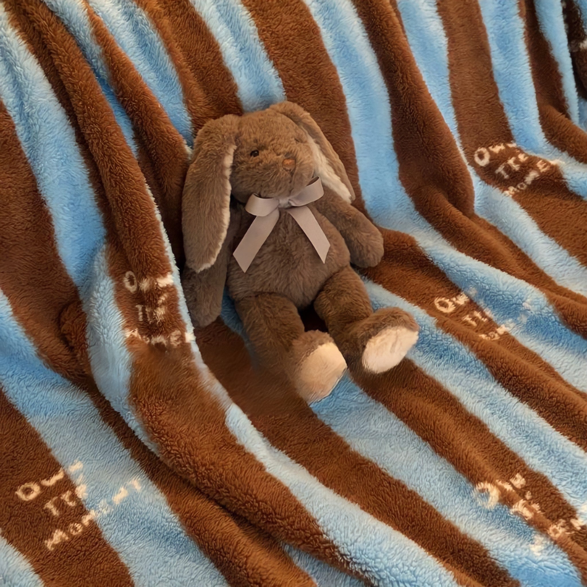 Blue and Brown Striped Fleece Blanket