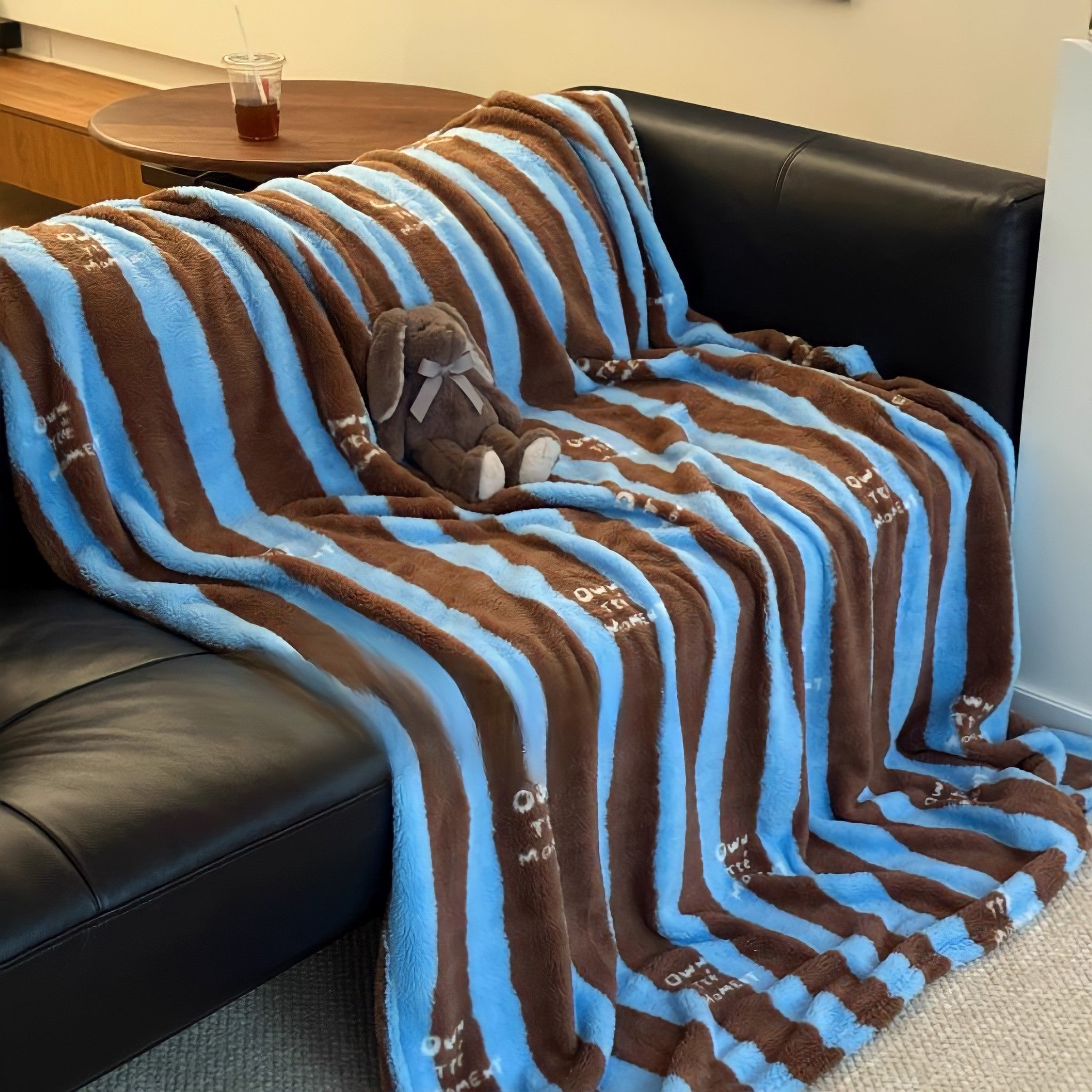 Blue and Brown Striped Fleece Blanket
