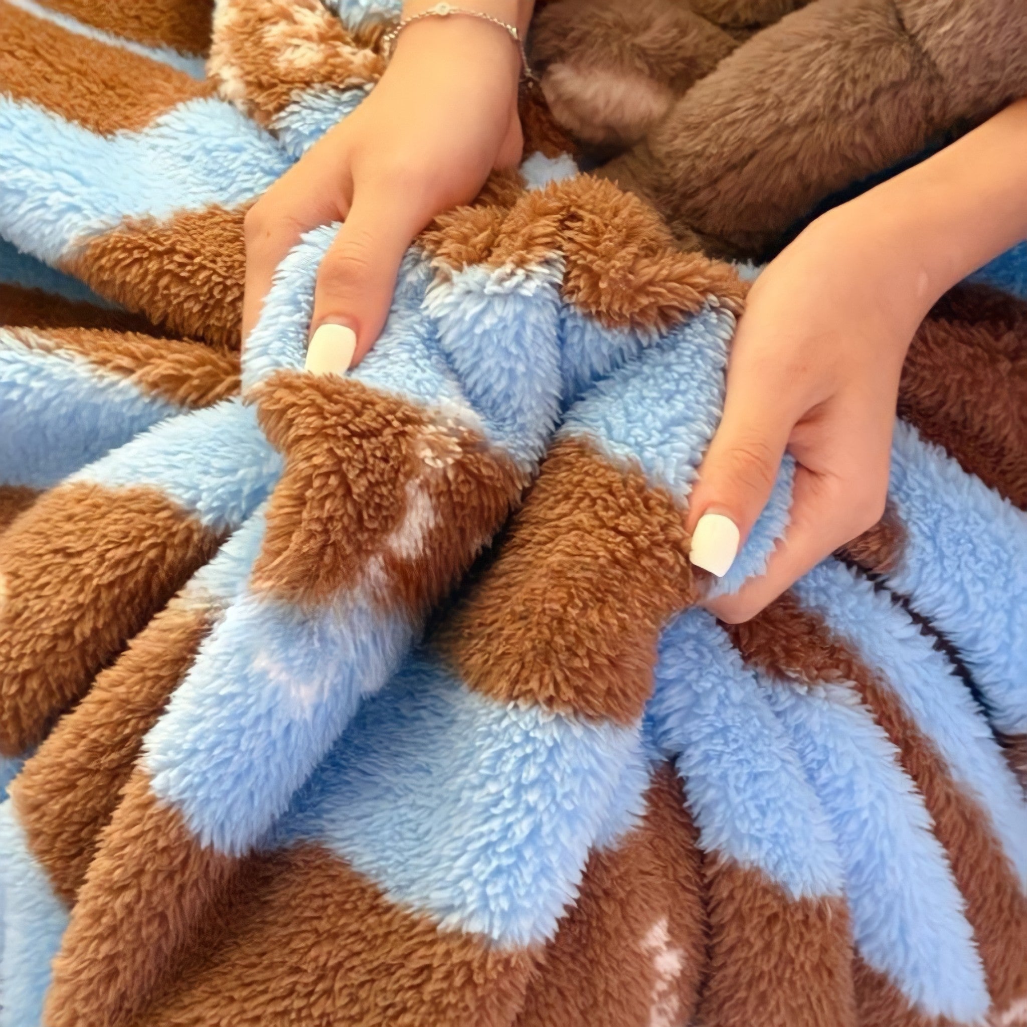 Blue and Brown Striped Fleece Blanket