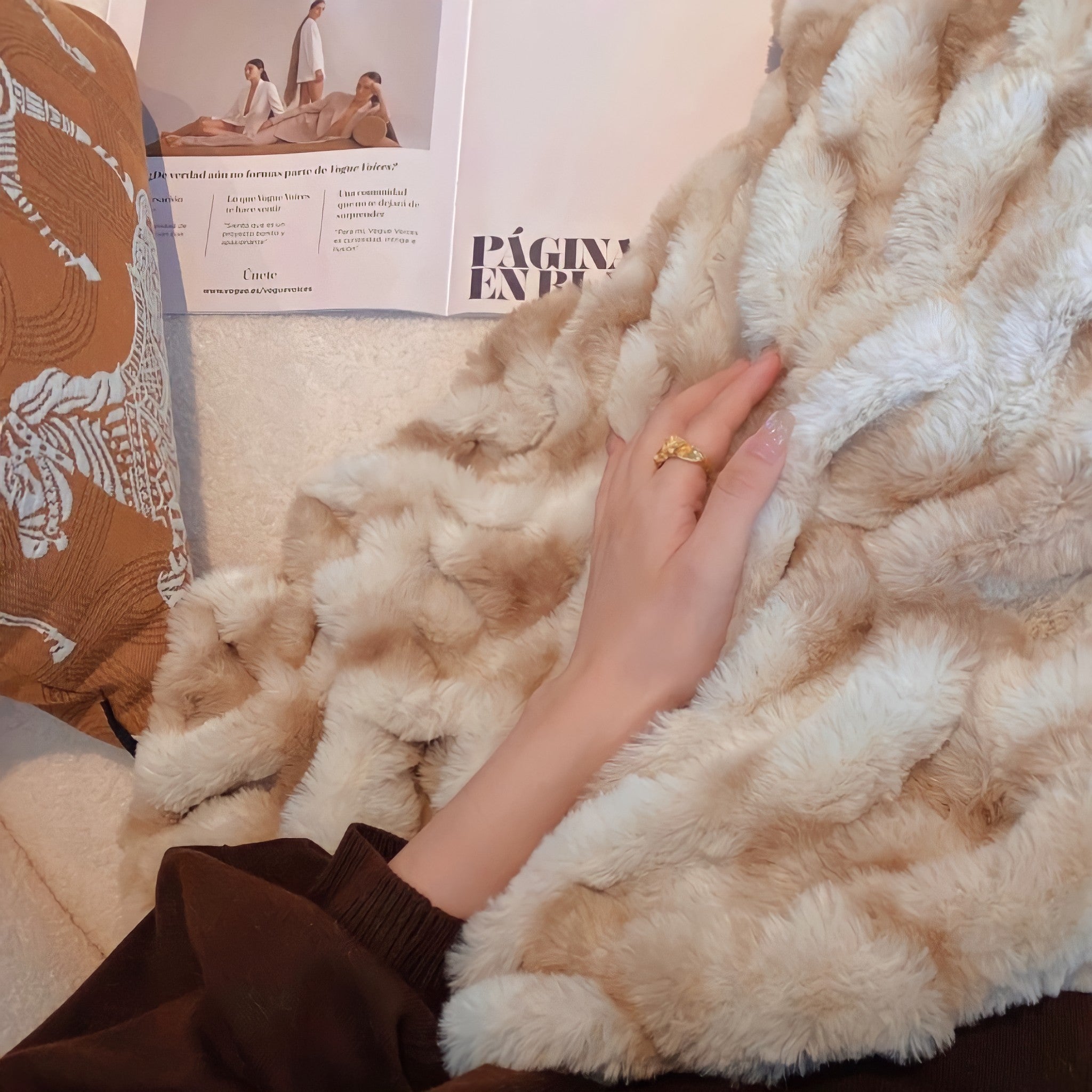 Cream fur blanket