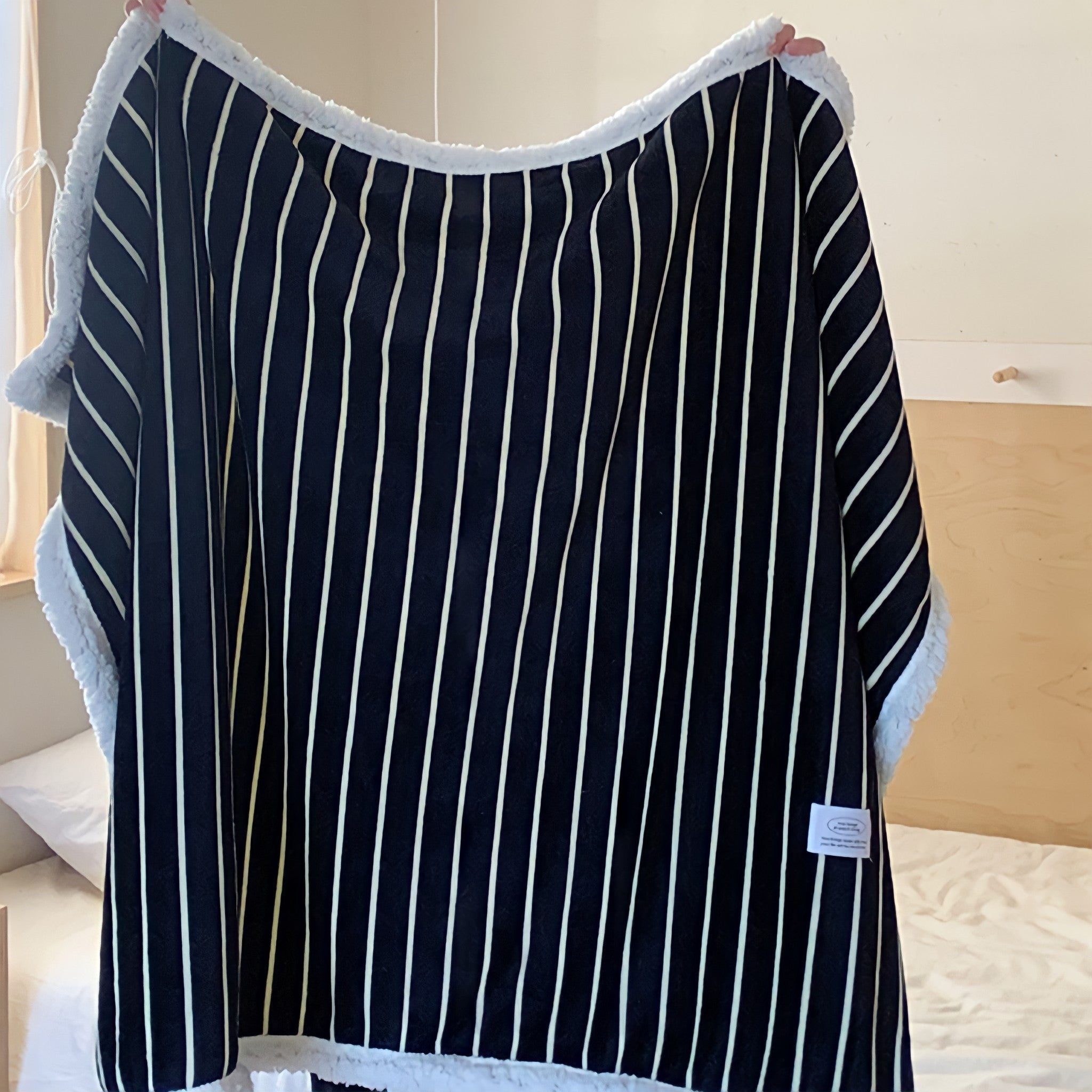 Striped Fleece Boa Blanket in Black