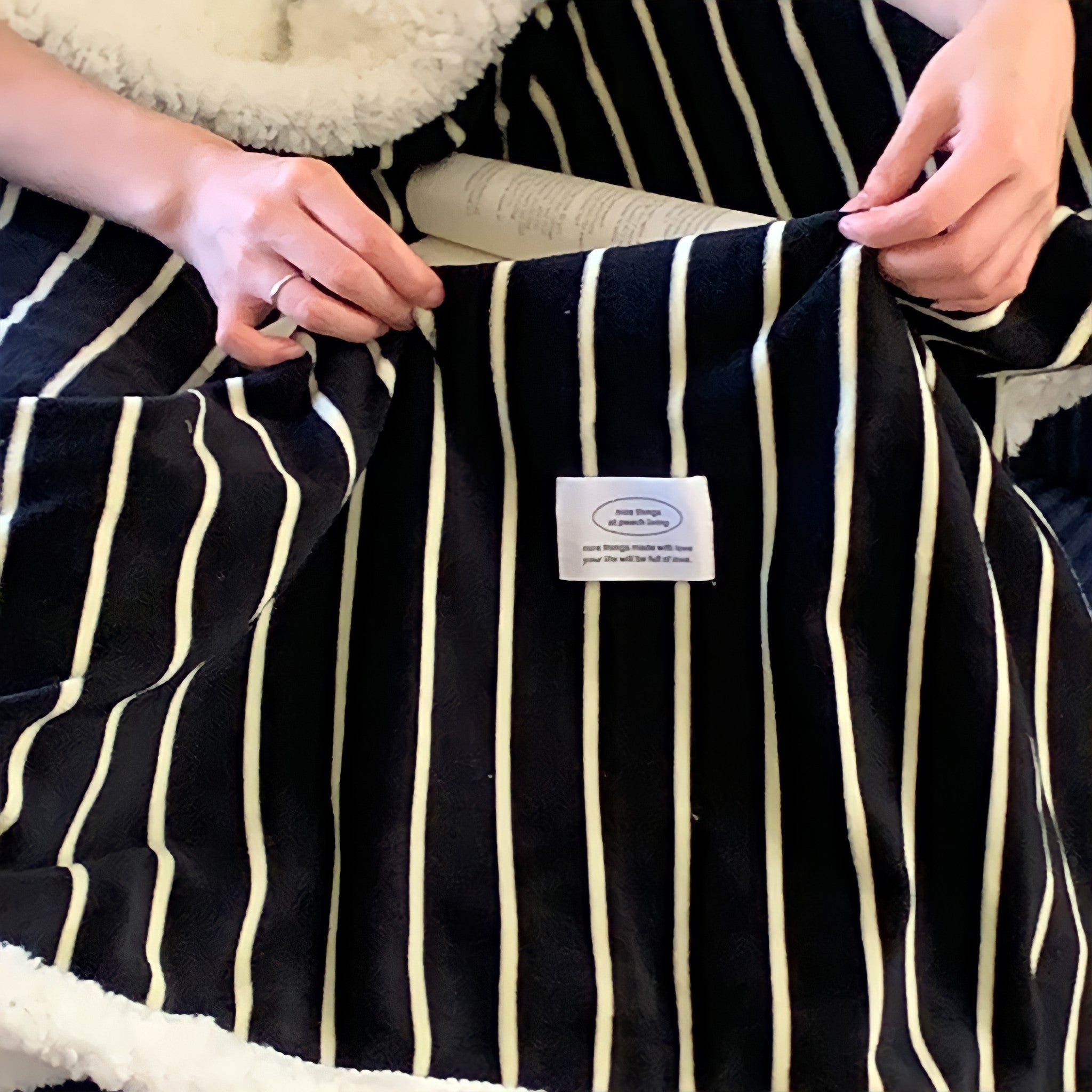 Striped Fleece Boa Blanket in Black