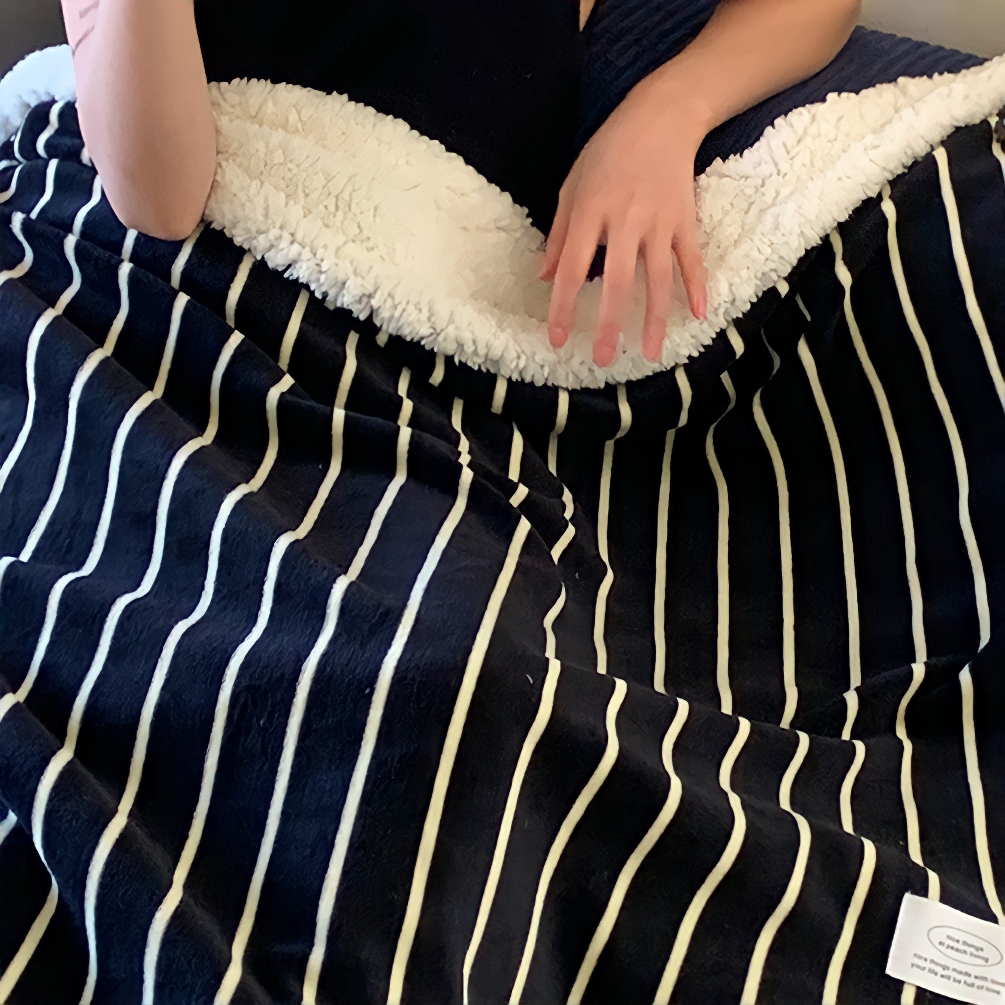 Striped Fleece Boa Blanket in Black