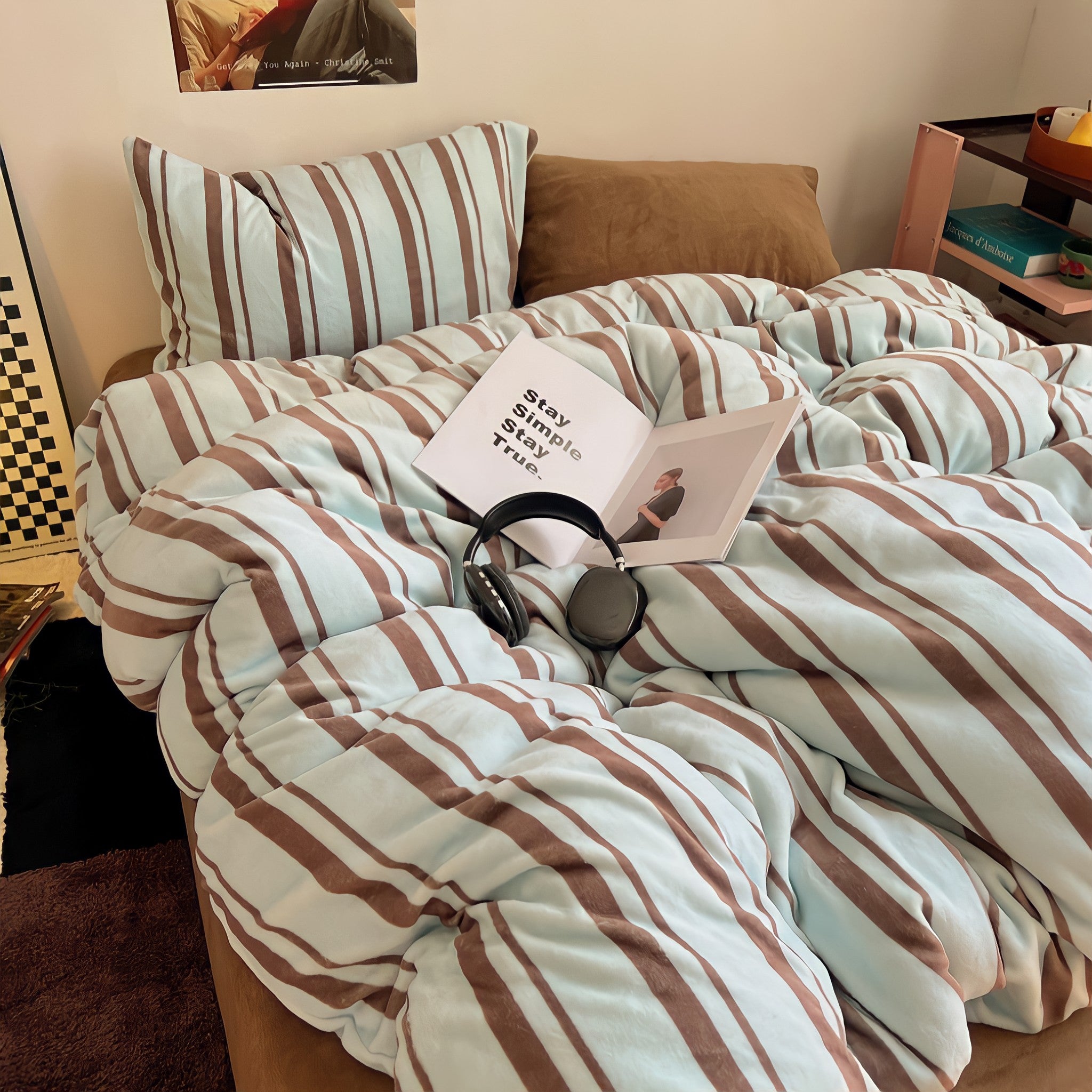 Striped Milk Fleece Bedding Set, Mint