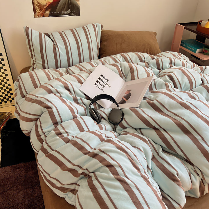 Striped Milk Fleece Bedding Set, Mint