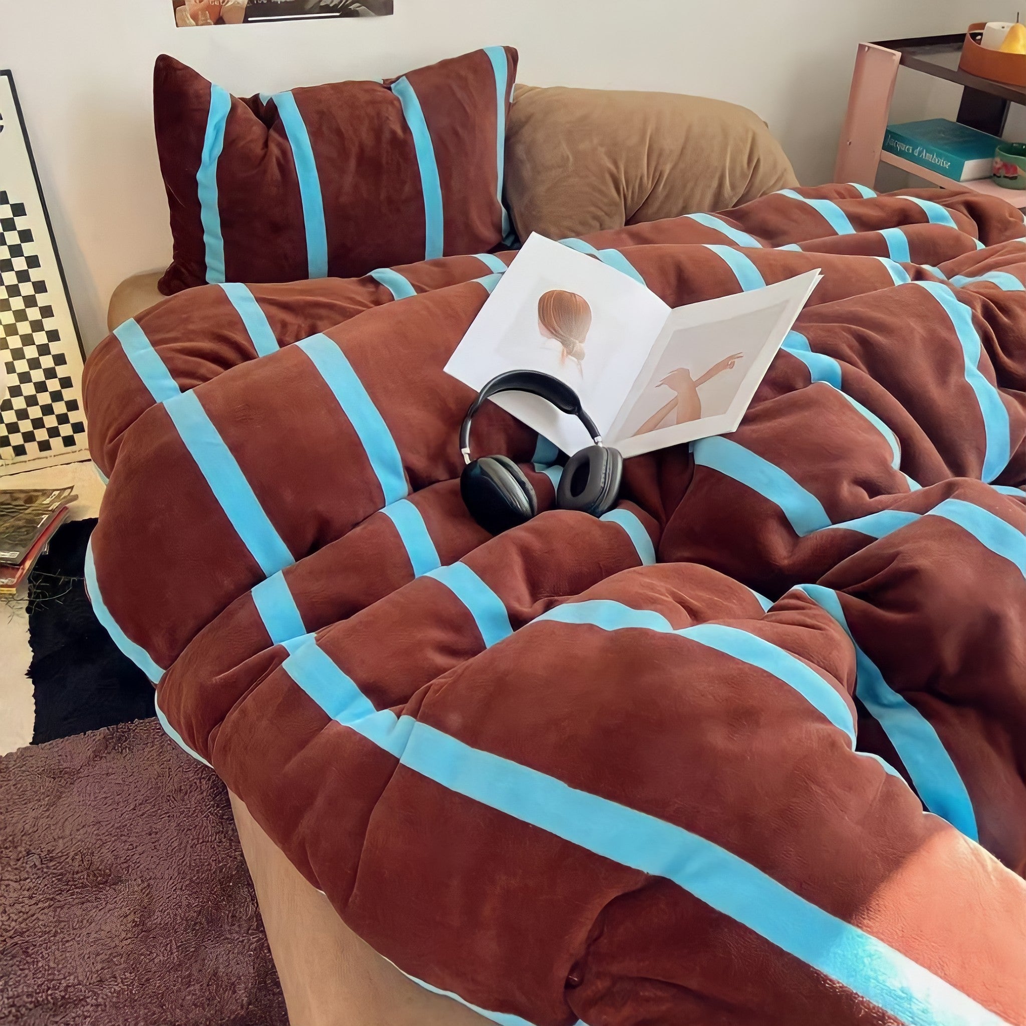 Striped Milk Fleece Bedding Set, Caramel