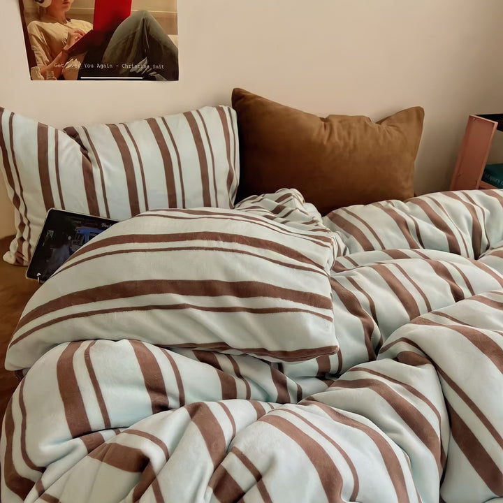 Striped Milk Fleece Bedding Set, Mint
