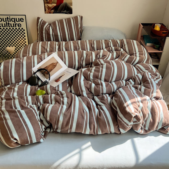 ストライプミルクフリース寝具セット ココナッツモカ