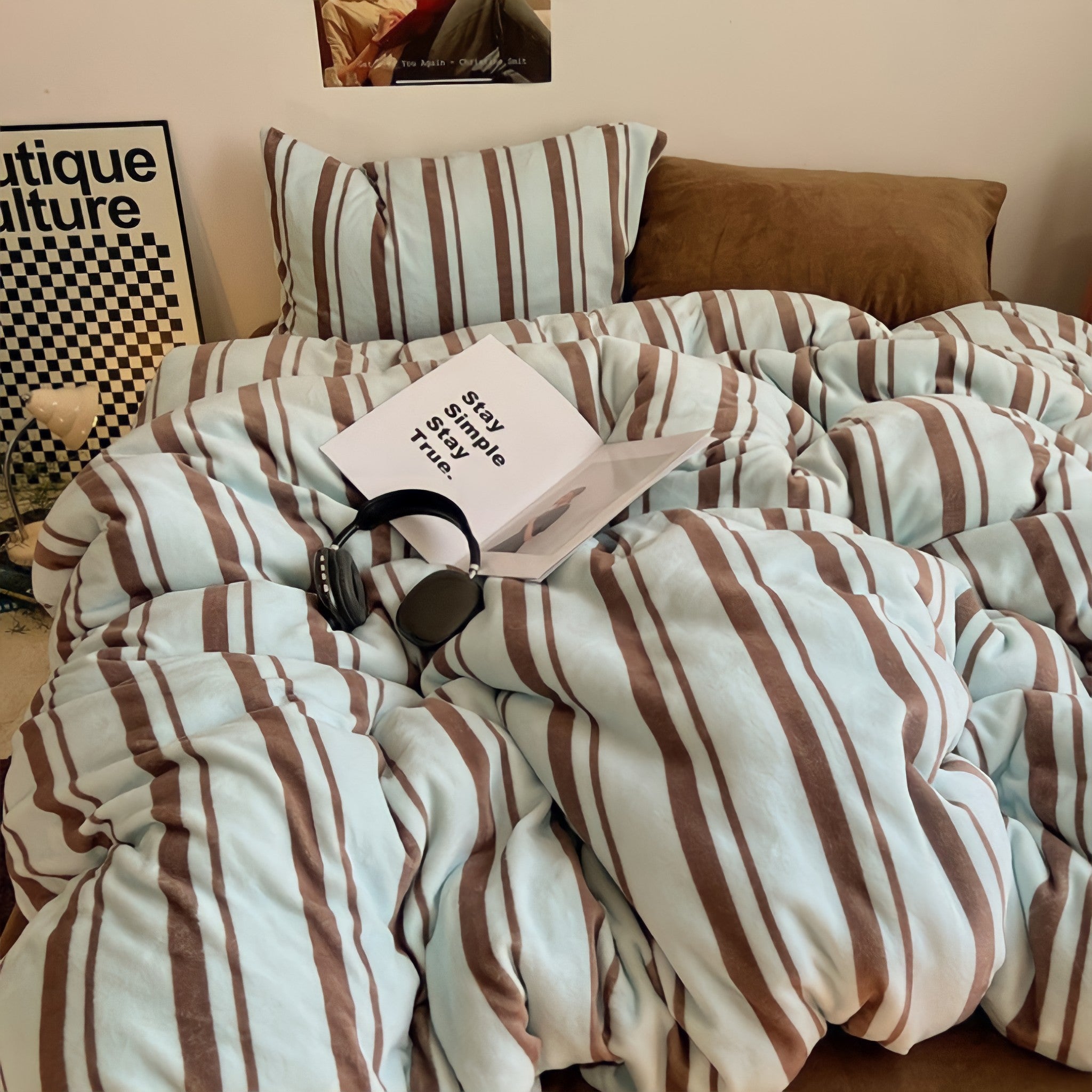 Striped Milk Fleece Bedding Set, Mint