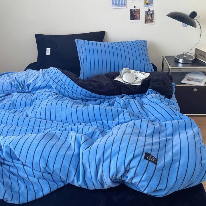 Pinstripe Fleece Bedding Set, Blue