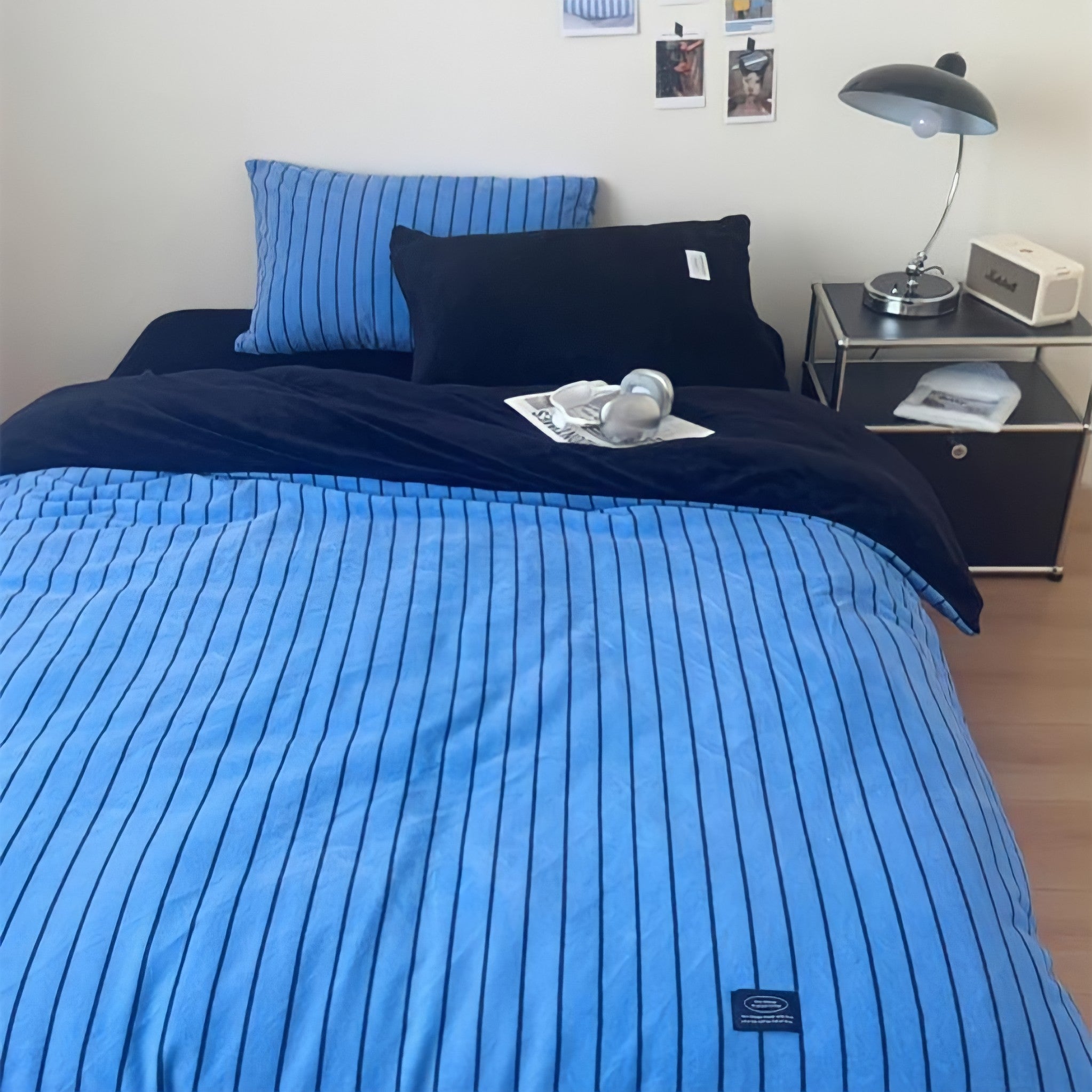 Pinstripe Fleece Bedding Set, Blue
