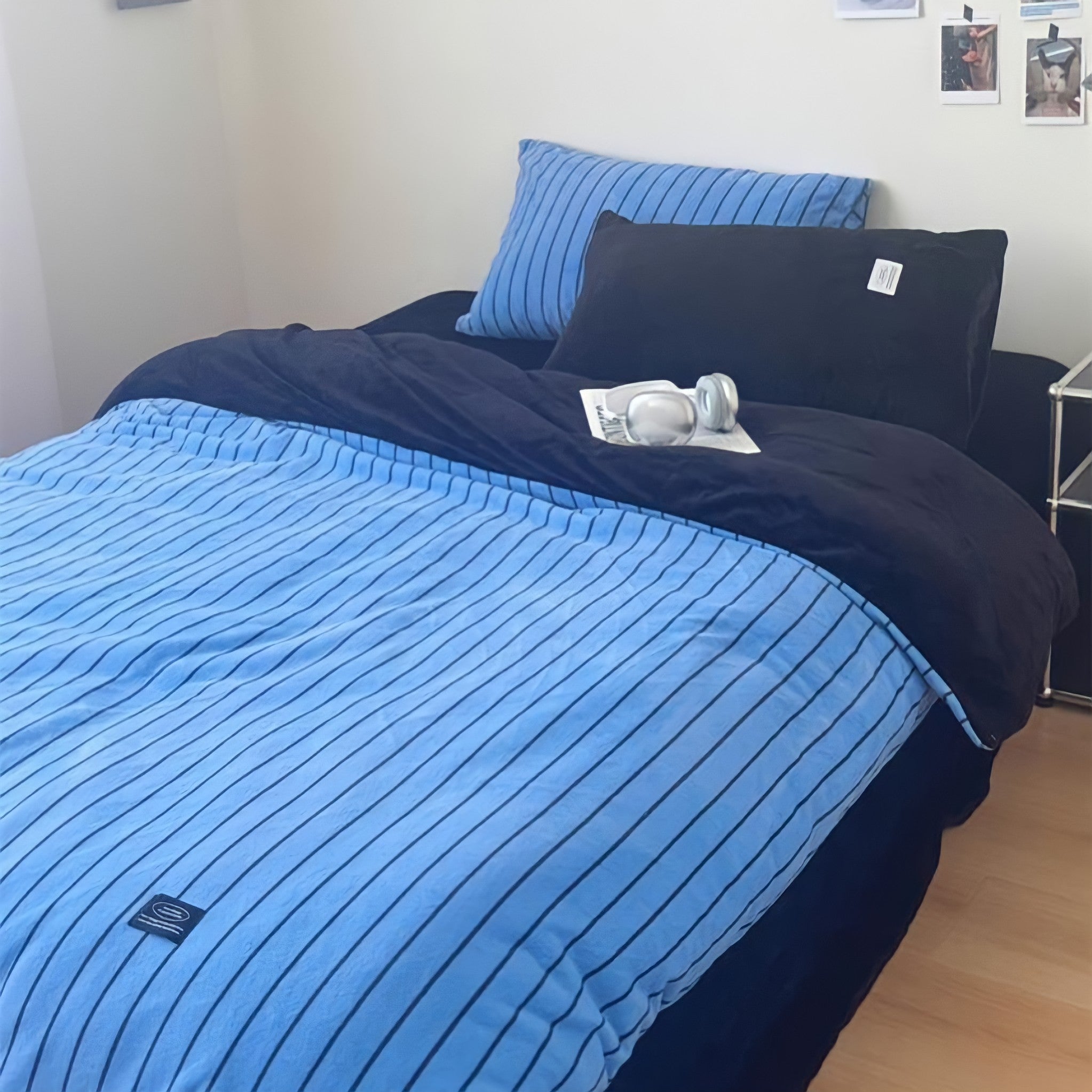Pinstripe Fleece Bedding Set, Blue
